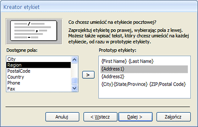 Dodawanie pól do etykiety w kreatorze etykiet