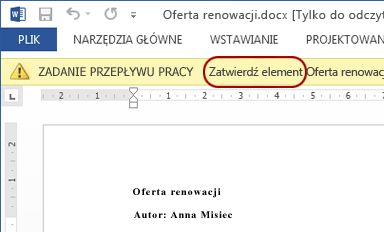 Tekst Przejrzyj dokument wyświetlany obok elementu do przejrzenia