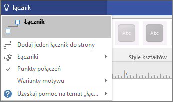 Zrzut ekranu przedstawiający narzędzie „Powiedz mi, co chcesz zrobić” z wyświetlonymi wynikami dla „Połącz”.