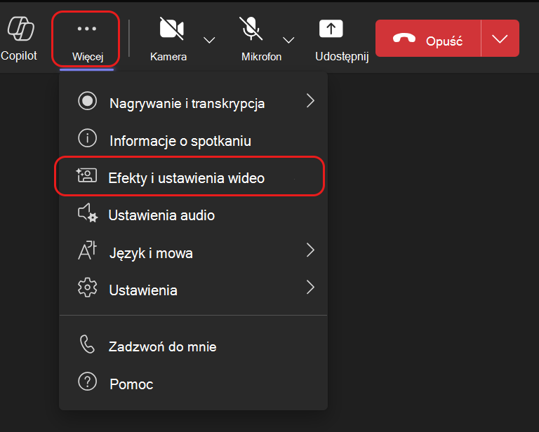 Pasek menu awatary można znaleźć w obszarze Więcej ...