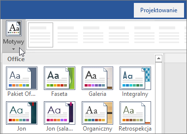 Opcje motywów na wstążce programu Word