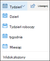 Wybór widok kalendarza lub włączeniu lub wyłączenie widoku dzielonego.