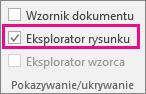 Pozycja Eksplorator rysunku zaznaczona na karcie Deweloper w programie Visio 2016