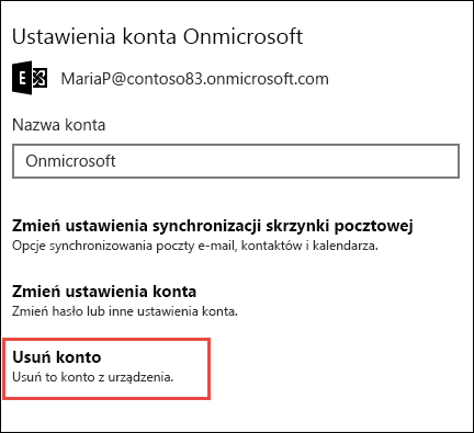 Usuwanie kont w aplikacji Poczta