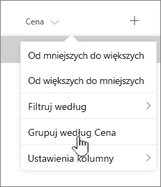 Opcja Groupby w menu nagłówka kolumny