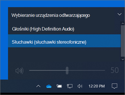 The playback device selection on the taskbar volume control. 