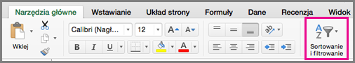 Polecenie Sortowanie i filtrowanie w programie Excel dla komputerów Mac
