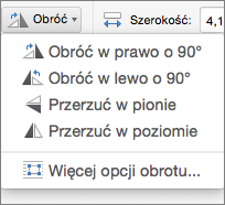 Menu obracania kształtu w pakiecie Office dla komputerów Mac