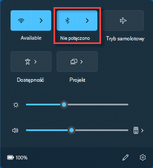 Przycisk Bluetooth w stanie "Nie połączono" w szybkich ustawieniach.