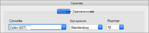 Wybór czcionki w oknie dialogowym