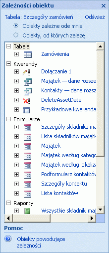 Okienko Zależności obiektu