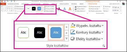 Polecenia z grupy Style kształtów na wstążce