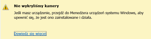 Zrzut ekranu: niewykryta kamera