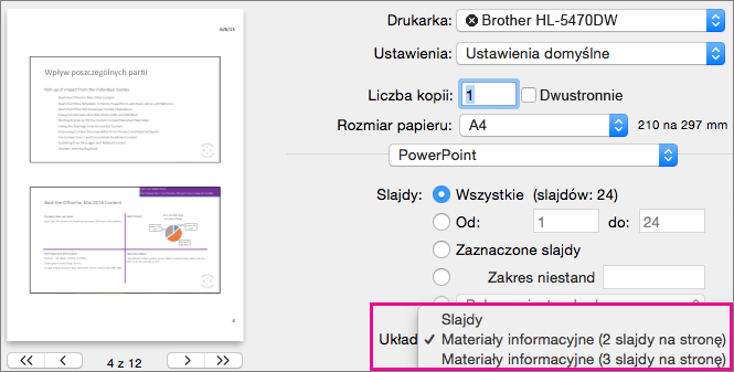 PowerPoint Preview dla komputerów Mac — materiały informacyjne do drukowania