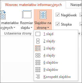 Opcje menu Slajdy na stronę