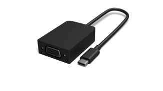 Pokazuje, który może być używany między PORTEM USB-C (mniejszy) a VGA (większy).