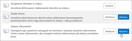 Przykłady funkcji zbioru witryn, które można aktywna dla programu SharePoint