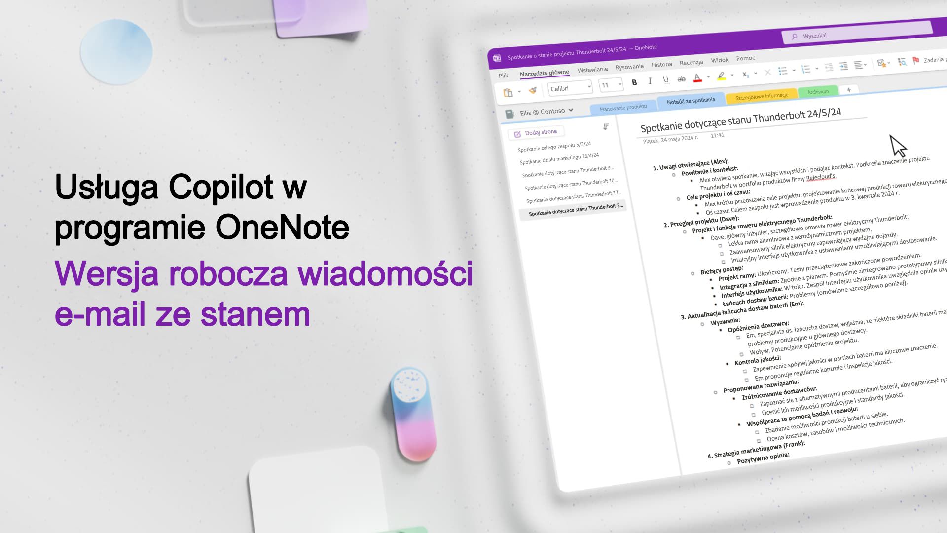 Klip wideo: wersja robocza i poczta e-mail z programem Copilot w programie OneNote