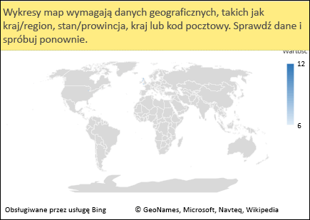 Wykres mapy w programie Excel z danymi niejednoznacznymi