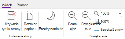 Grupa Opcje powiększenia w programie OneNote dla systemu Windows.