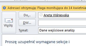 Flagi i przypomnienia dla adresatów wyświetlane na pasku informacyjnym wiadomości