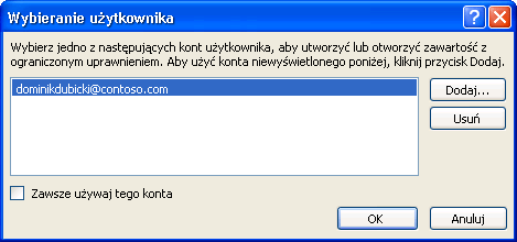 Okno dialogowe Wybieranie użytkownika