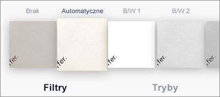 Opcje filtrowania dla zeskanowanych obrazów w aplikacji OneDrive dla systemu iOS