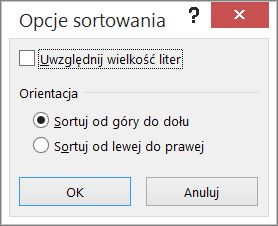 W oknie dialogowym Sortowanie kliknij przycisk Opcje