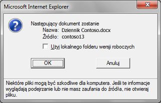 Okno komunikatu umożliwiające przechowywanie wyewidencjonowanego pliku w lokalnym folderze wersji roboczych