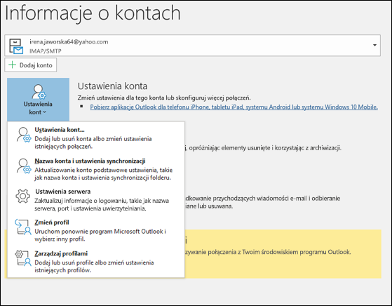 Istnieje wiele typów ustawień konta, które można zmienić w programie Outlook.