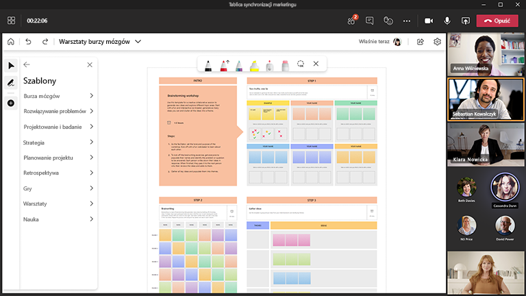 Szablon warsztatów w aplikacji Whiteboard
