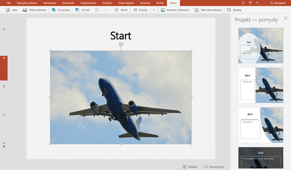 Po wybraniu pomysłu dotyczącego projektu pojawi się on natychmiast w pełnym wymiarze na slajdzie