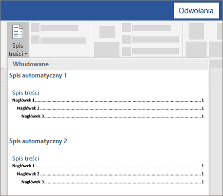 Tworzenie spisu treści