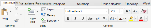 Dla subskrybentów Office 365 karta Narzędzia główne na wstążce PowerPoint dla komputerów Mac 2016 zawiera teraz przycisk Kolor wyróżnienia tekstu