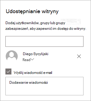 Dodawanie osoby w okienku Udostępnianie witryny