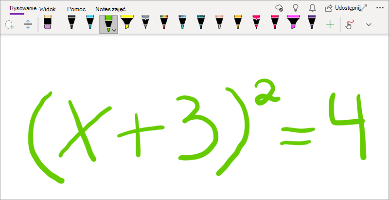 Zapisywanie równania matematycznego w programie OneNote dla systemu Windows 10