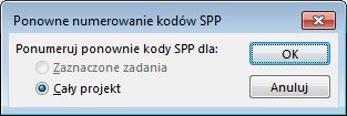 Obraz okna dialogowego Ponowne numerowanie kodów SPP