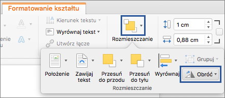 Przycisk Obróć w menu Rozmieść