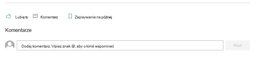 Sekcja Komentarze na stronie programu SharePoint umożliwia czytelnikom przekazywanie opinii autorowi.