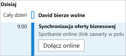 Przedstawia przycisk Dołącz online dotyczący spotkań