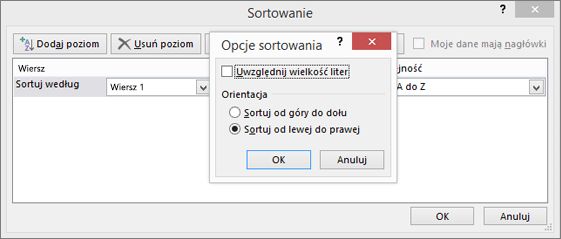 W oknie Opcje sortowania kliknij pozycję Od prawej do lewej