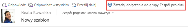 Żądanie dołączenia do grupy z poziomu wiadomości e-mail