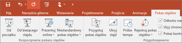 Karta Pokaz slajdów na wstążce w programie PowerPoint