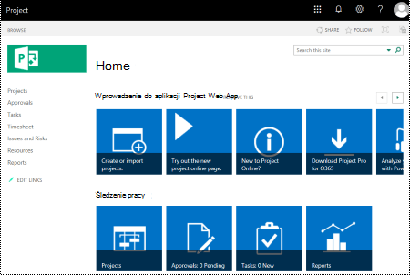 Project Online Widok strona główna.