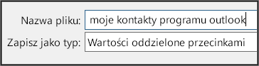 Przypisz nazwę do pliku kontaktów.