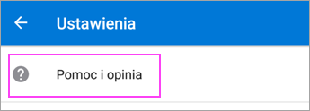 Wybierz pozycję Pomóc i Informacja zwrotna 