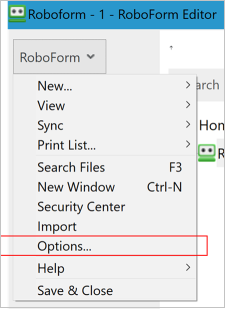 Menu opcji Roboform pulpitu