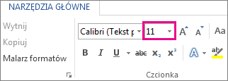 Pole Rozmiar czcionki na karcie Narzędzia główne