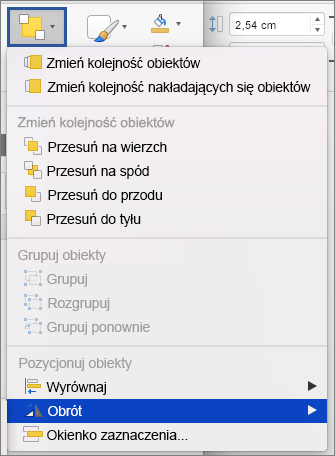 Przycisk Obróć w menu Rozmieść