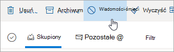 Zrzut ekranu przedstawiający przycisk Wiadomości-śmieci w usłudze Outlook.com